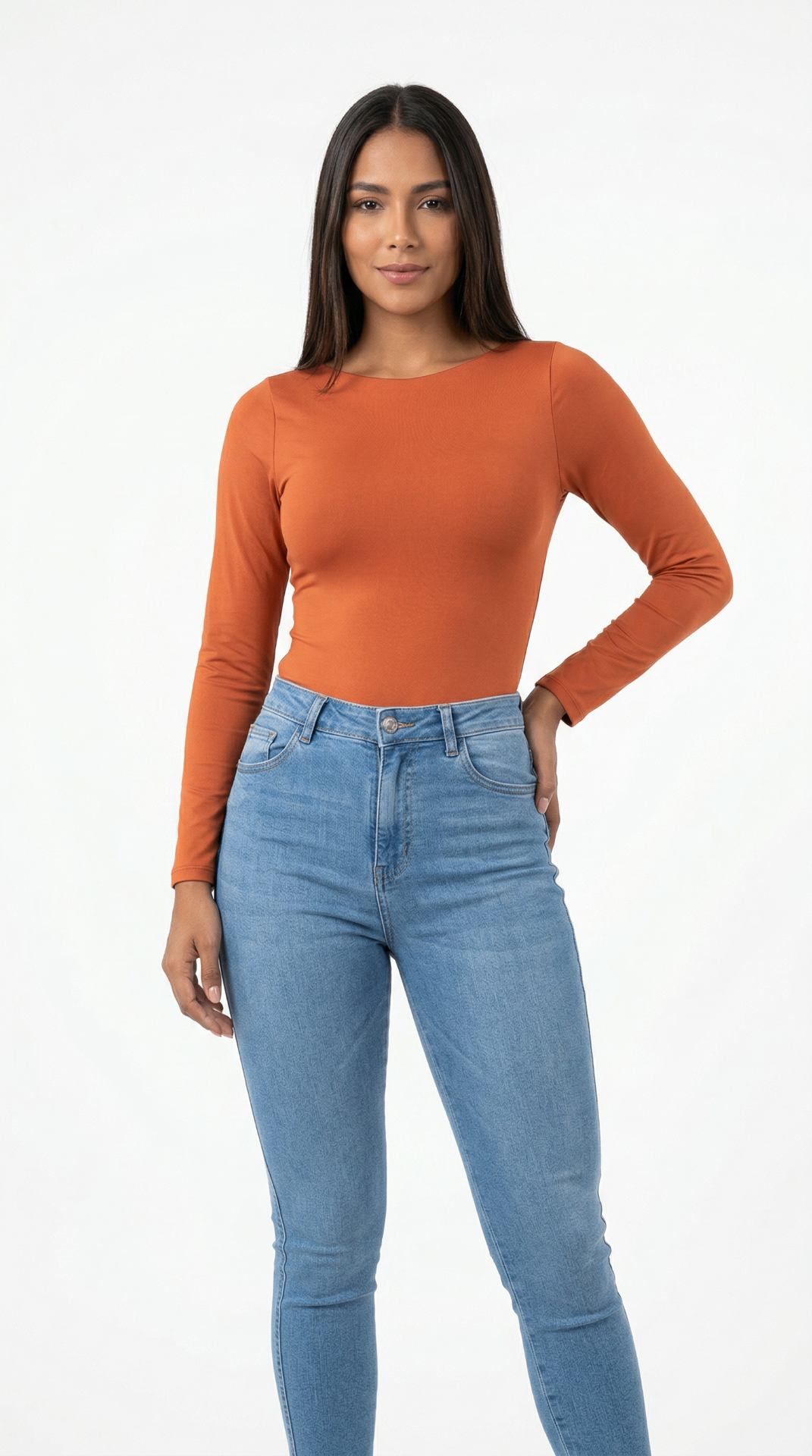 Body naranja manga larga ANNALU para mujer